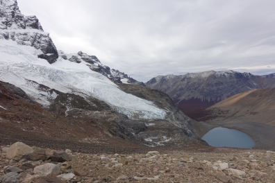 On top of Cerro Castillo; glacier, lake and red forest