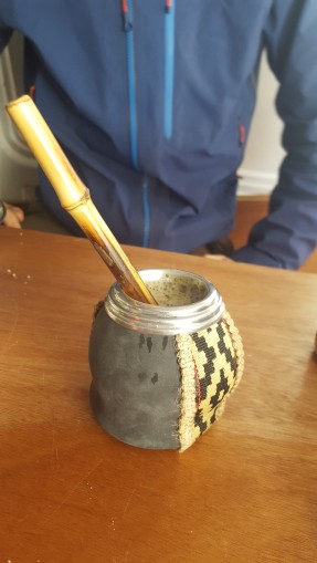 Trying out the local drink called mate - hot water with herbs