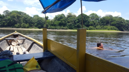 Swimming in the Amazon river, the water was very hot here