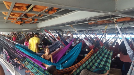 Crammed in the hammock area on the boat trip from Tabatinga to Manaus (Brasil) 4-days